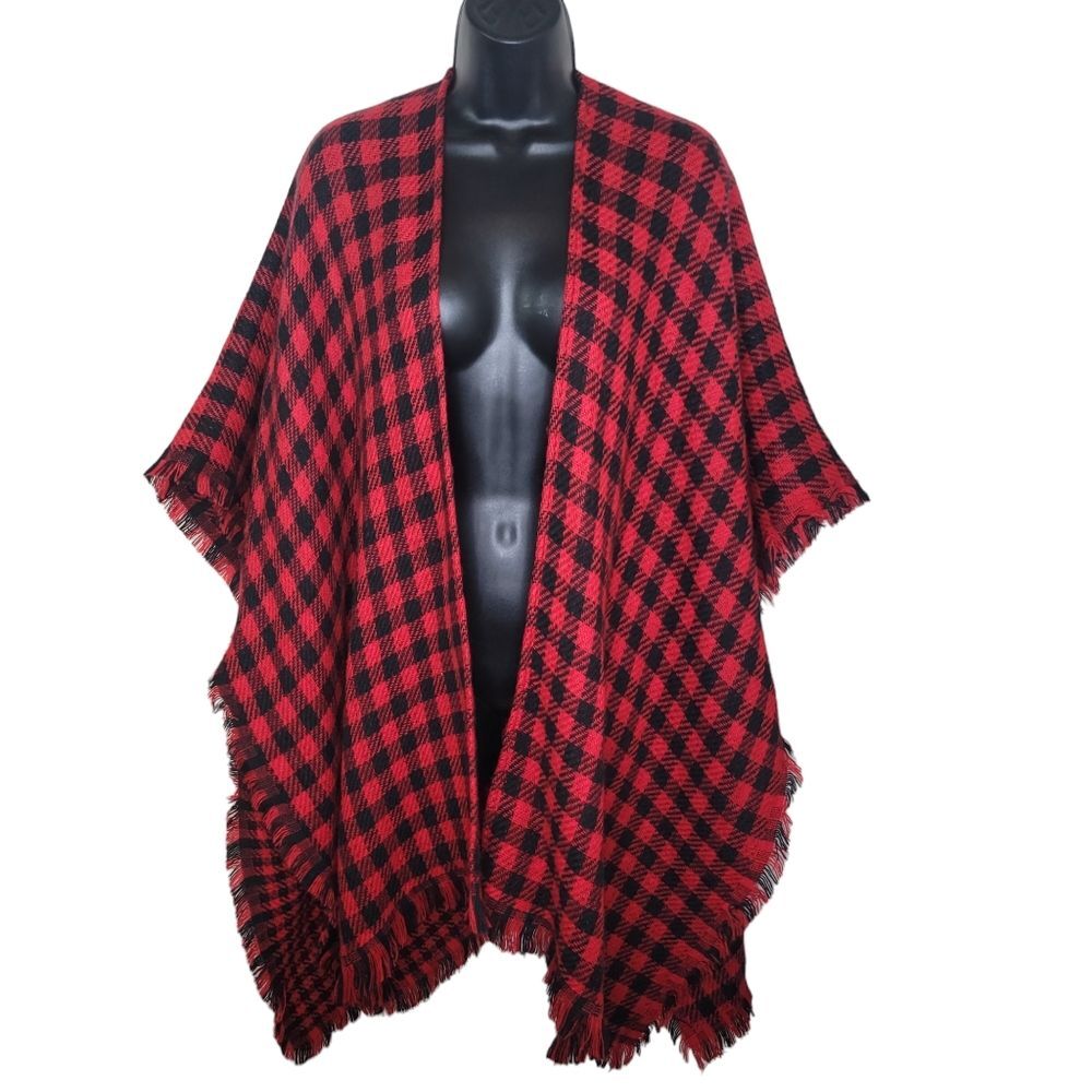Andre by Unit Plaid Fringe Kimono Jacket Size OS One Size
